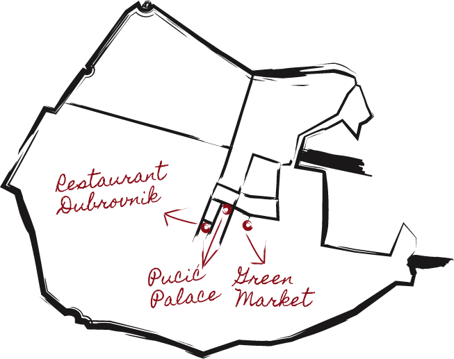 Hand made painting of dubrovnik city showing Restaurants Dubrovnik location