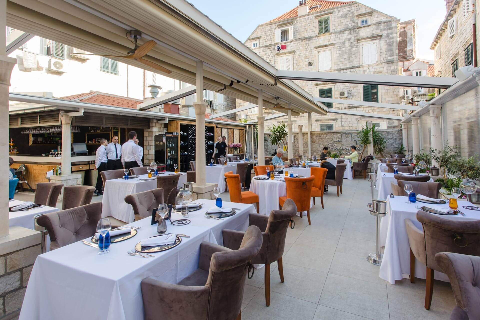 Restaurant Dubrovnik terrace with waiters and guests